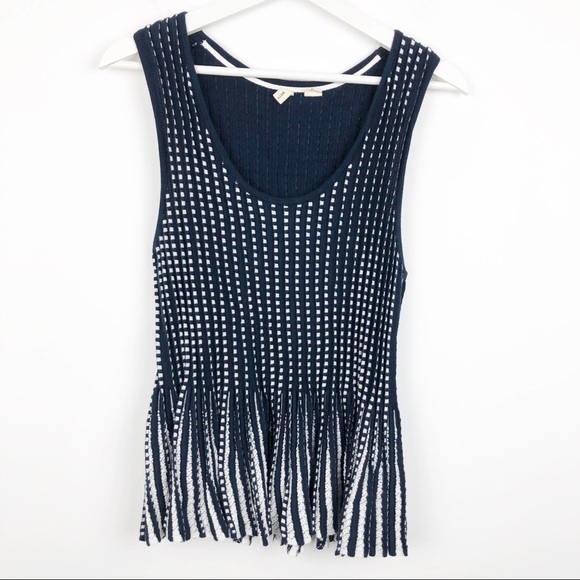 Anthro Moth Ostinato Peplum Knit Tank Navy & White - Picture 4 of 7